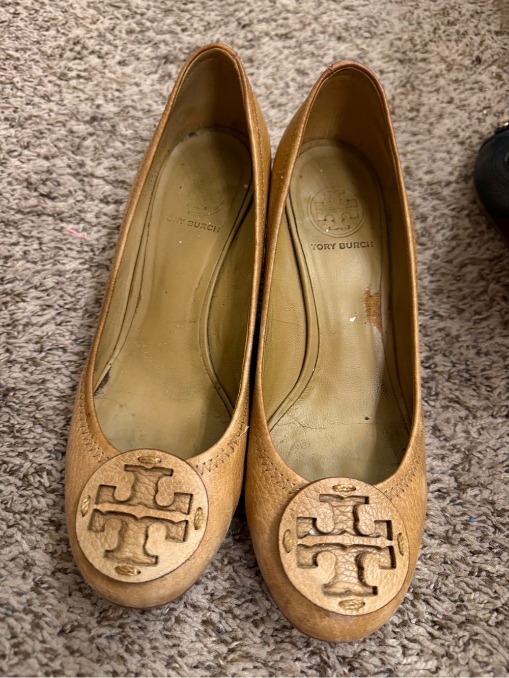 Tory Burch Camel/Tan Leather Logo Wedge